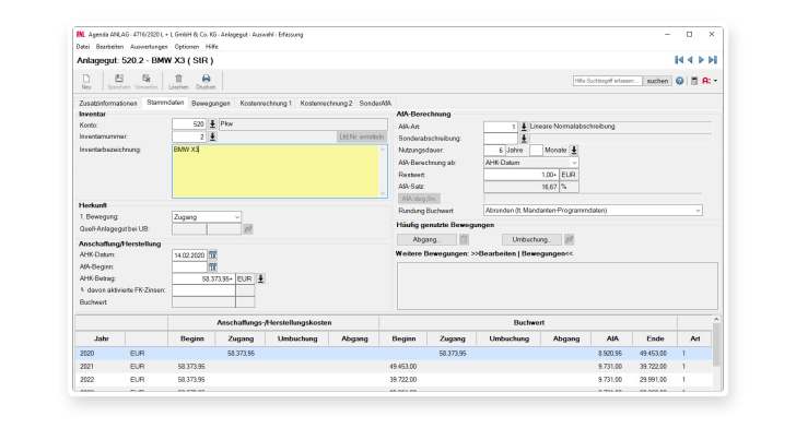 Anlagegüter erfassen Sie in der Software einfach und komfortabel.